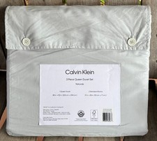 3-pc Calvin Klein Light Gray QUEEN Size Duvet Cover Set - NATURALS COLLECTION