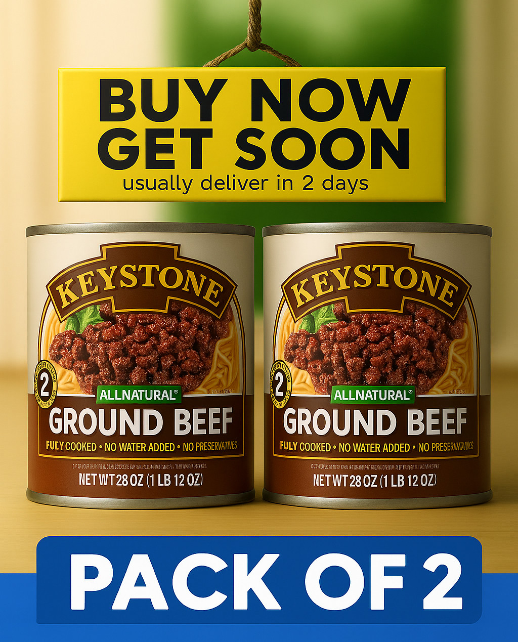 Keystone All Natural Ground Beef 28oz Can – 2 Pack Fully Cooked Premium Meat