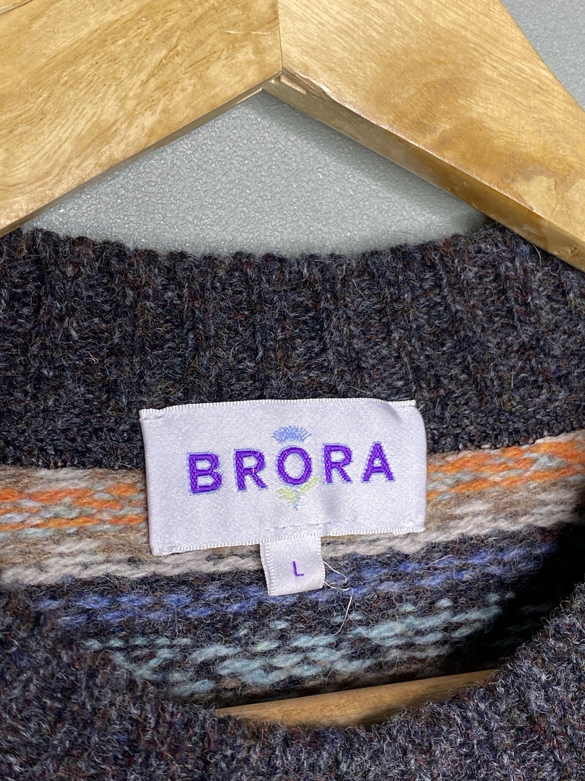 Brora Wool Fair Isle Pattern Size Large Mens Brown Blue Beige Sweater Knit Rare image 6