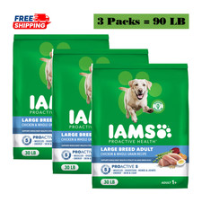3 Pack, Iams Proactive Health Large Breed Adult Dry Dog Food with Real 30 LB 1.10 per pound