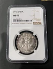 1945-D Silver Walking Liberty Half Dollar NGC MS 65 Beautiful Toning