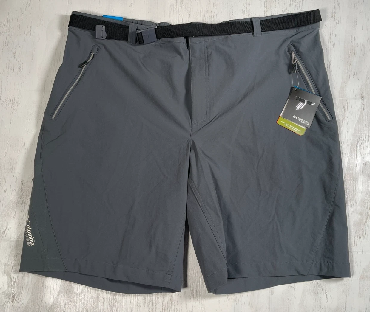 Columbia Titanium Titan Peak Shorts Men's 44 Grey Omni Shield Belted Zip Pockets
