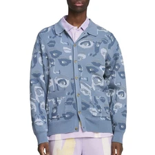 PUMA  X Kidsuper Graphic Collared Long Sleeve Cardigan Sweater Mens Blue Casual