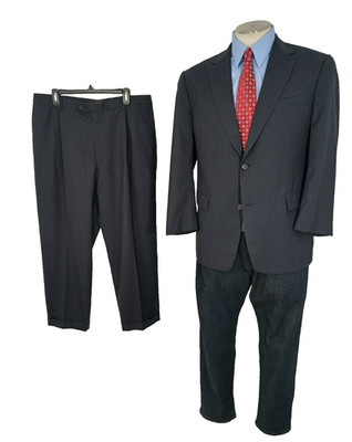 Hart Schaffner Marx 44R Suit Midnight Blue Parisian Stripe Dual Vent Pants 38X27