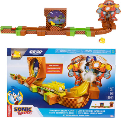 Sonic the Hedgehog Go Go Racers Deluxe Playset with Diecast Super Sonic Figure,
