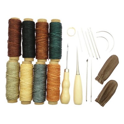 22 Stück Leder Craft Handnähen Nähwerkzeuge Awl Waxed Thread Thimble Kit
