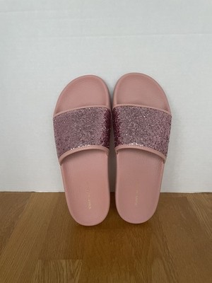 STUART WEITZMAN GLITTER POOL SLIDE SANDALS  ROSE PINK SIZE 8 