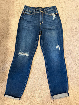 Judy Blue Women s Boyfriend Jeans Relaxed Fit Dark Wash Distressed Stretch 9/29