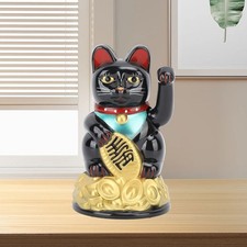 Black Lucky Cat Ornament 4.5 Plastic Battery Operated Wealth Welcoming BL