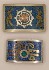 Turquoise Inlay Belt Buckles Lot of 2 Made in Mexico Nickel Silver