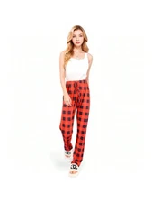 Women's Plaid Flannel Lounge Pants With Elastic Waistband And Adjustable Drawstr