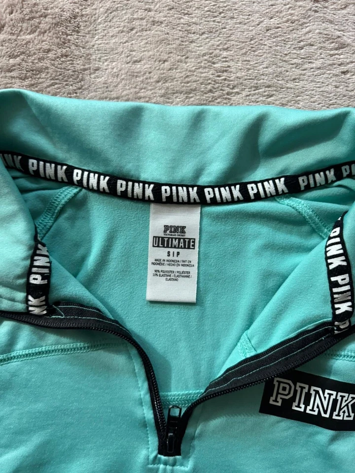 粉红色 Victorias Secret 终极套衫 1/4 拉链夹克上衣衬衫完好绿色 S 码 — 第 4/4 张图片