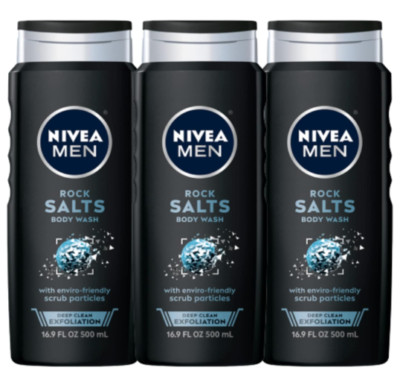 NIVEA MEN Deep Clean Rock Salts Exfoliating Body Wash 16.9oz, Pack of 3