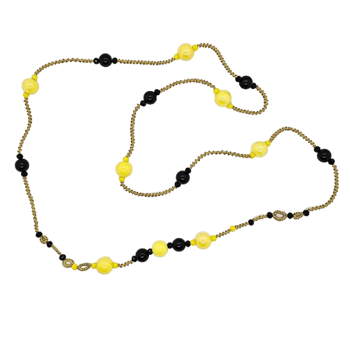 Collana a chiacchierino fatta a mano con pietre in giallo e nero - Foto 3 di 3