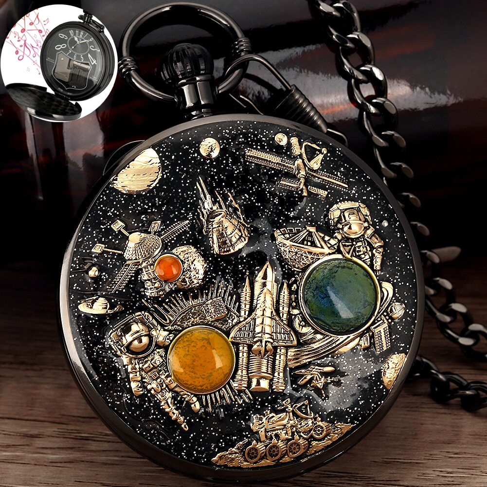Space Series Musical Pocket Watch Fob Chain Unique Couples Collectibles  Gifts