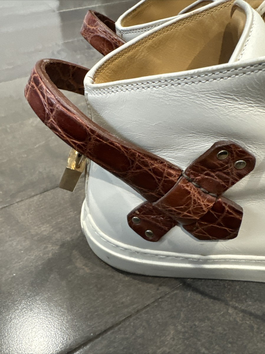 AUTHENTIC BUSCEMI WHITE LEATHER PADLOCK HIGH TOP SNEAKERS SIZE 42