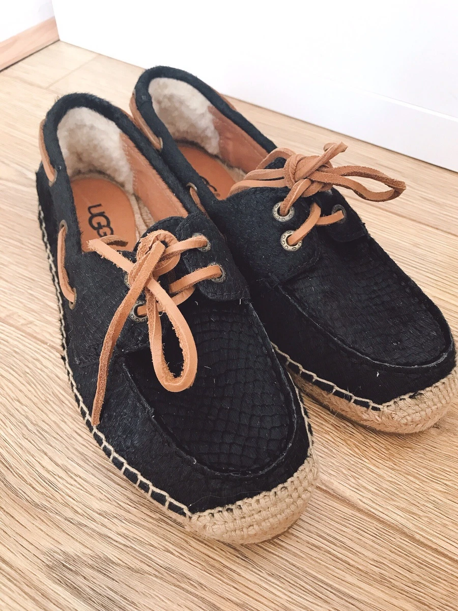 UGG Women s Black Calf Hair Scales Coris Boat Shoes eBay