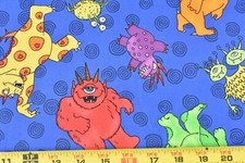 By 1/2 Yd, Colorful Monsters on Blue Quilt Cotton, Timeless Treasures/Lose,P6908