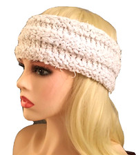 NEW WHITE HEADBAND EAR WARMER HAND KNITTED COTTON UNISEX MEN WOMEN