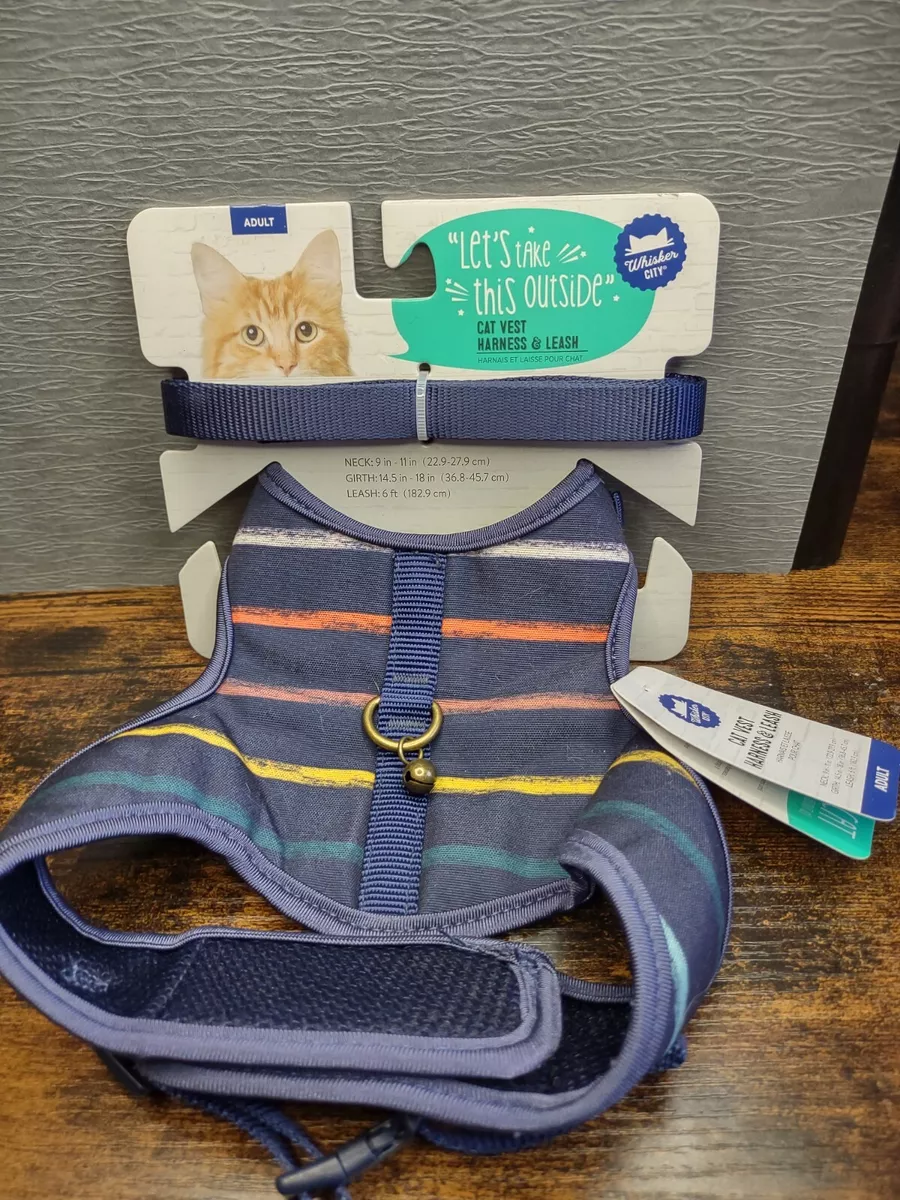 Whisker City Cat Vest Harness And Leash Adult size Dark Blue with