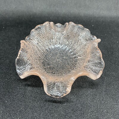 Vintage Rosa Glas Waffel Struktur Effekt Salzkeller/Schmuck Schale Blumenform