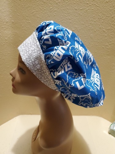 Detroit Lions Logo NFL Women's Bouffant Surgical Scrub Hat/Cap Handmade - Picture 2 of 5