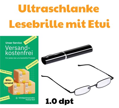 Ultraflache Lesebrille schwarz Slim Reader mit Etui +1,0 dpt Gürtelclip