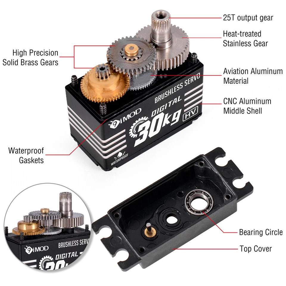 9imod Brushless Servo 20kg 30kg 40kg Metal Gear for 1/8 1/10 RC Crawler Car Boat - Bild 3 von 4