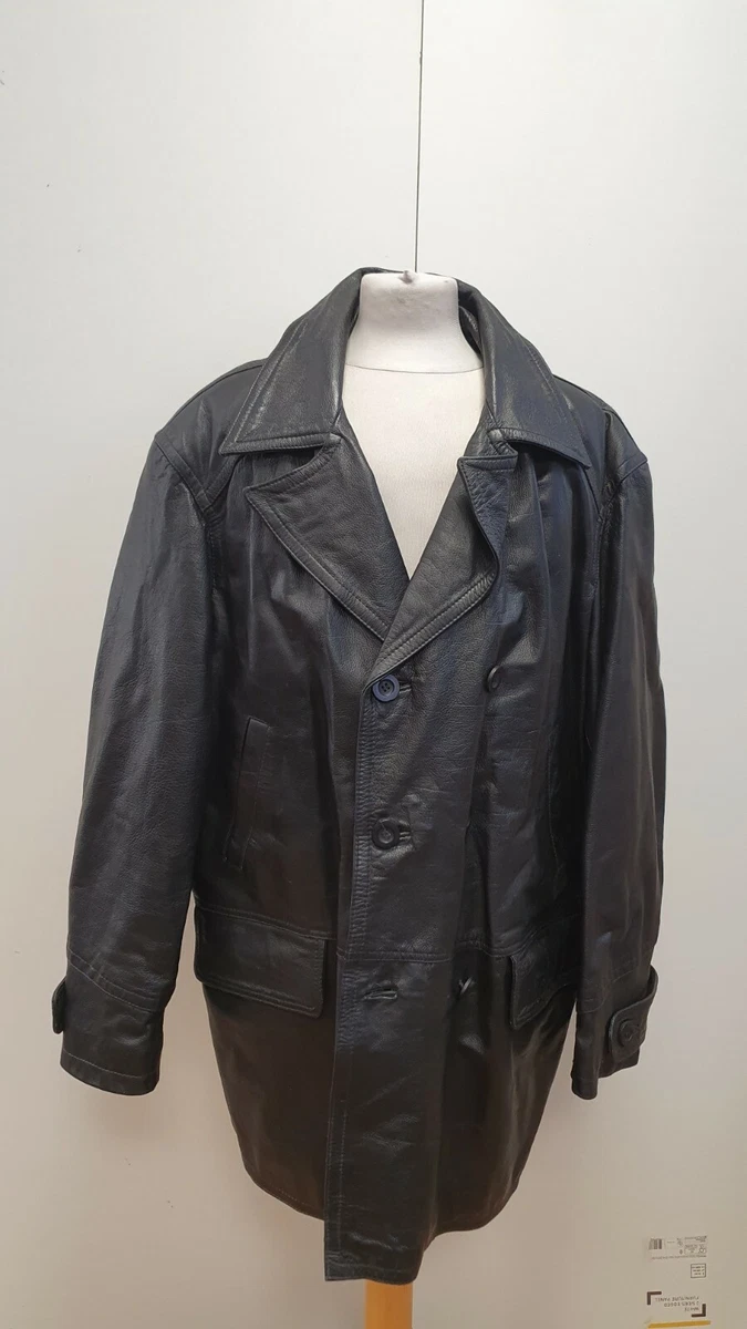 R206 MENS CIRO CITTERIO BLACK LEATHER DOUBLE BREASTED COLLARED JACKET UK XL