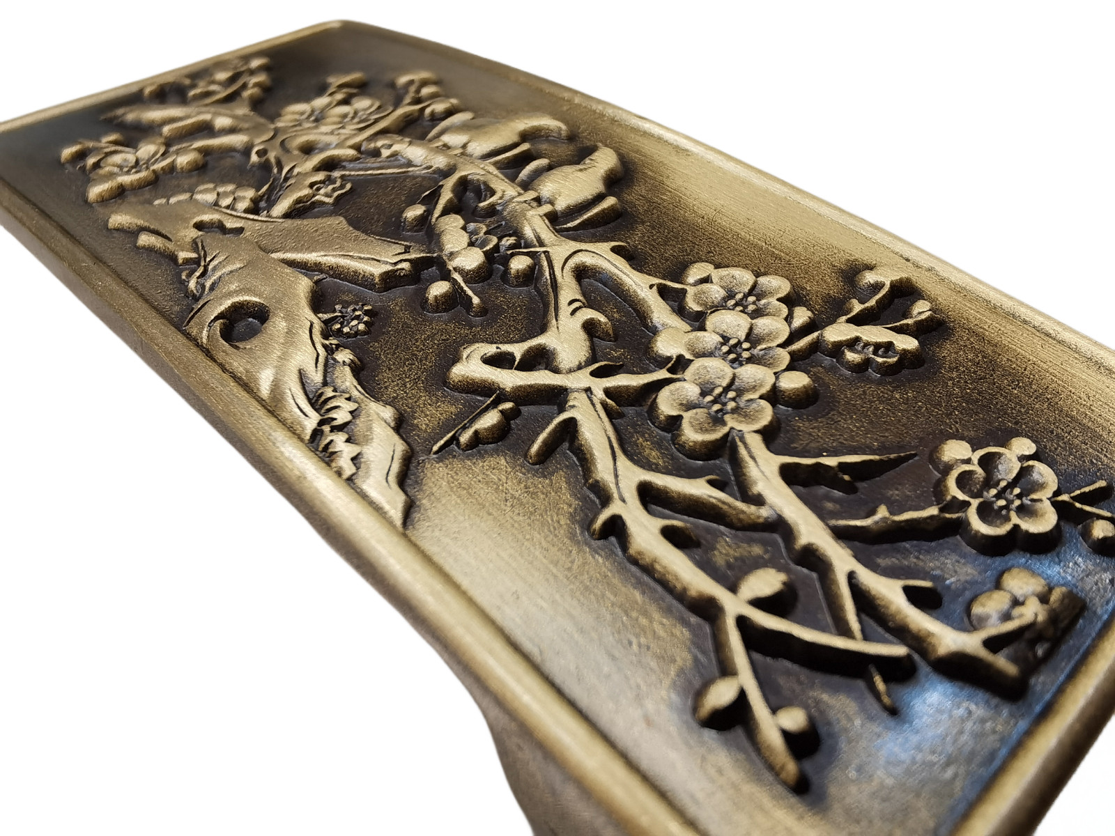 3D solid brass rectangular bird plum blossom belt… - image 5