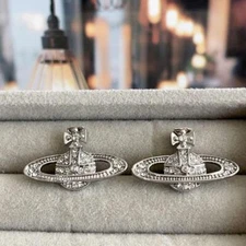 Vivienne Westwood Earrings Pierce Mini Bass Relief Silver 2.7 x 1.6 cm NO BOX