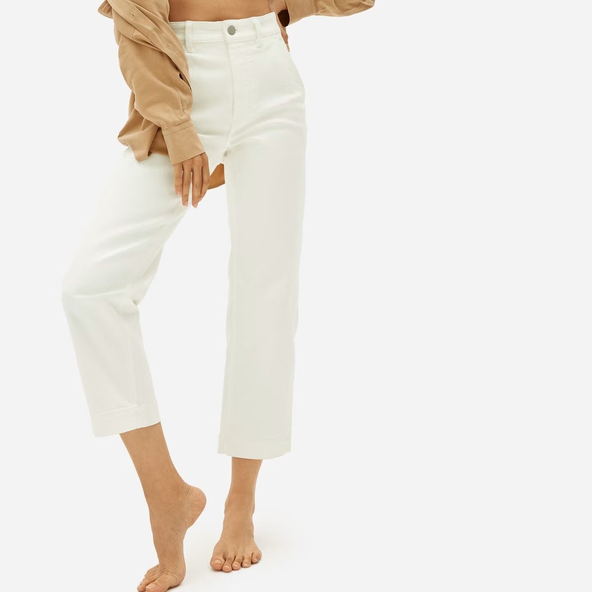 Everlane The Straight-Leg Crop Pants Jeans Stretch Cotton White