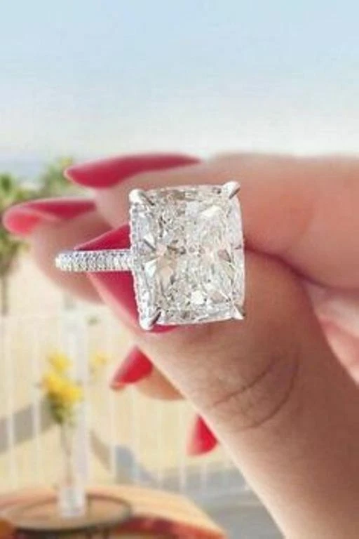 Anello solitario in oro bianco 14 carati con diamanti creati in laboratorio e... - Immagine 3 di 4