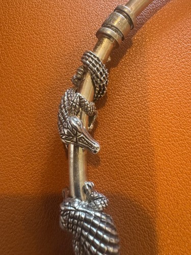 Barry Kieselstein Cord Sterling Silver Alligator Choker Necklace w/ Rose Quartz - Picture 9 of 20