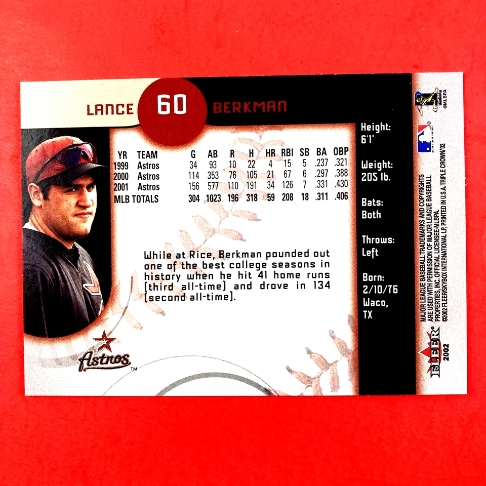 Lance Berkman 2002 Fleer Triple Crown Card #60 MLB Houston Astros - Image 2 of 2