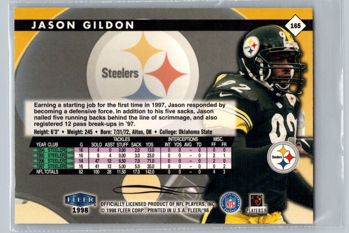 1998 FLEER TRADITION CARD # 165 Jason Gildon - Pittsburgh Steelers