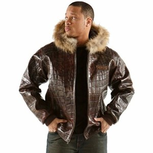 mens leather bomber jacket with fur hood