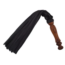 Leather Flogger with Wooden Handle BDSM Impact Toy for Fetish Play, Role play