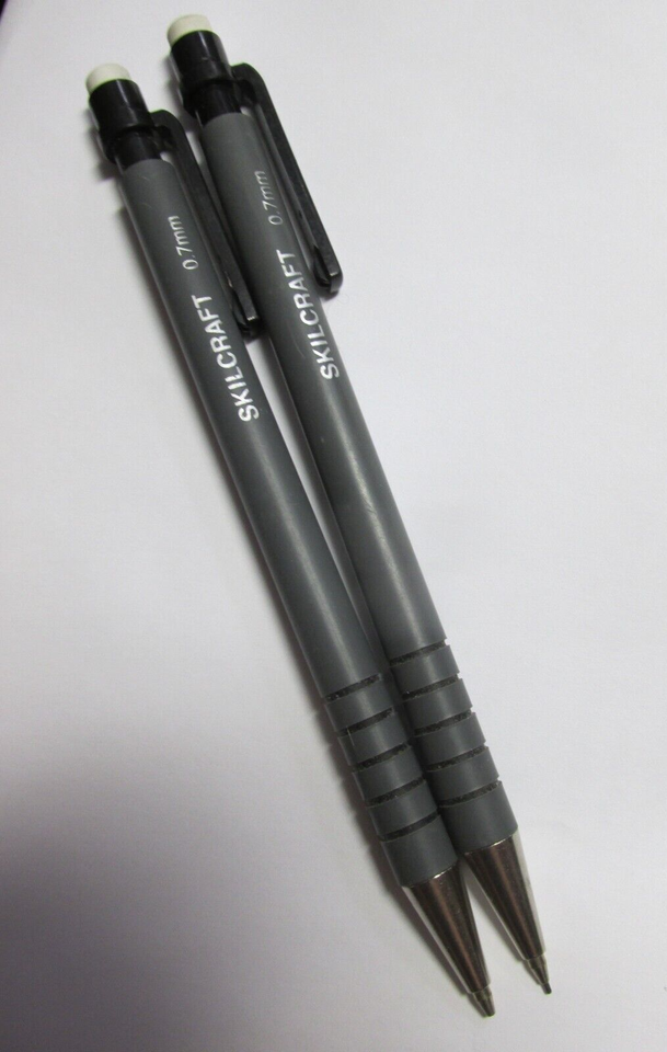Vintage Skilcraft Mechanical Pencil Lot 2 Gray Comfort Grip 0.7mm Used
