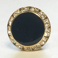 Black & Gold Faux Crystal Button Cover for Banded Collar Tuxedo Shirt Mandarin