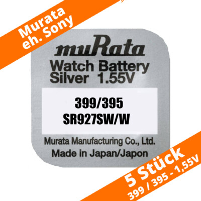 5 x Murata 395 399 ex Sony Knopfzelle Uhren Batterie SR927 SW/W AG7 SR57 