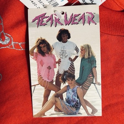NEW Vtg 80s 90s Tear Wear Shredded Tshirt Womens XL Red Shredded Beach CoverUp