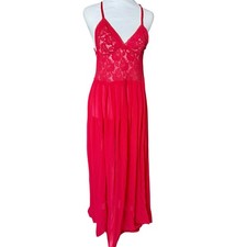 Vintage Frederick  s of Hollywood Sheer Red Lace Ballerina Maxi Gown Night Dress