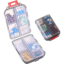 Travel Pill Organizer 10 Compartment Portable Pill Box Case Compact Pill Holder
