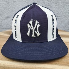 Vintage New York Yankees Hat Cap Snapback Blue Mesh Trucker AJD Lucky Stripes 80