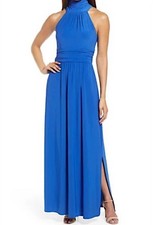 Eliza J EJ1-8148 High Halter Neck Jersey Gown SZ 8 Cobalt
