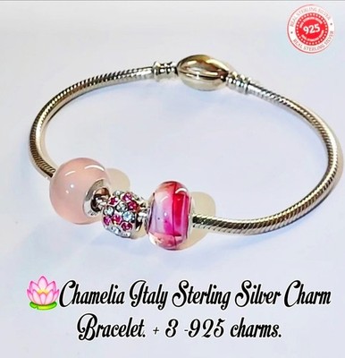 CHAMILIA ITALY 925 STERLING SILVER CHARM BRACELET W/ 3 925 CHARMS VALUE $295