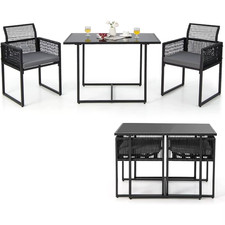 NEW - 3 Pieces Outdoor Dining Set, Patio PE Rattan Furniture Set with Folding Ba