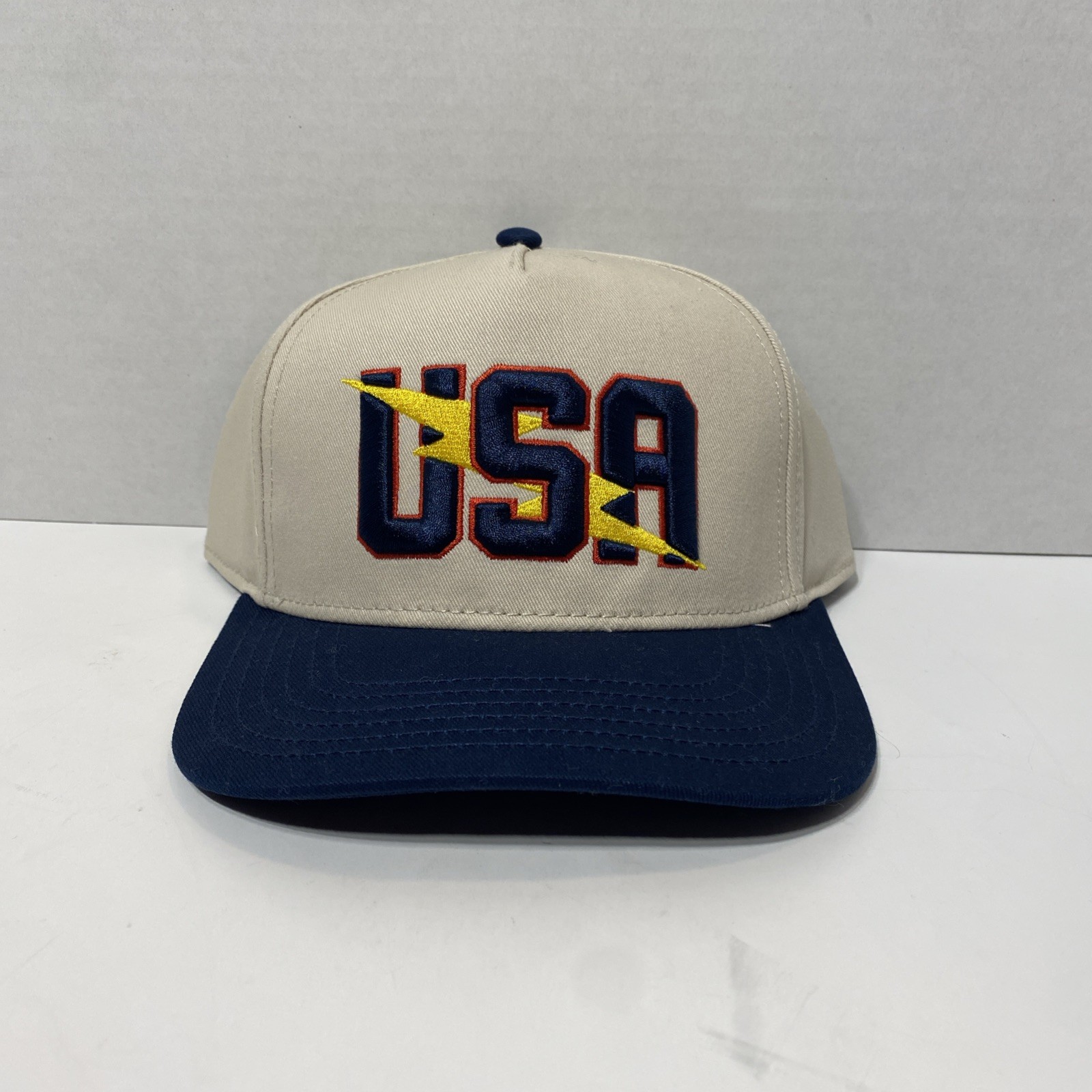 Burlebo Men's Beige USA Lightning Bolt Signature Snapback Cap