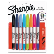 Sharpie Twin-Tip Permanent Marker Fine/Ultra-Fine 8 Assorted 1 set 33861PP